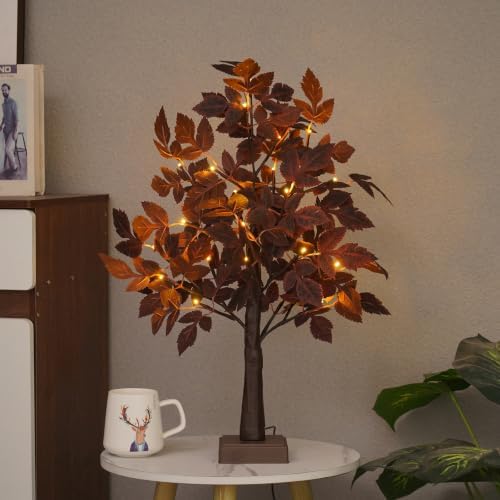 2FT Lighted Birch Tree with Green Leaves, LED Tabletop Christmas Tree, USB/Battery Powered Light Up Tree with Auto Timer for Indoor Holiday Desk Home Decor - Image 2