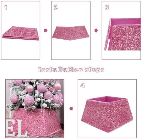 Christmas Tree Collar with Sparkling Sequins 24 Inch Tree Skirt for Holiday Home Decor (Rose Pink, Medium) - Image 4