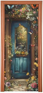 Burbuja Spring Flower Wood Door Cover, Stretch Fabric Backdrop Door Porch Covers for Home Party Holidays Decoration, 32x79 in by Burbuja