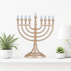 Traditional LED Electric Hanukkah Menorah - Battery or USB Powered, Includes Micro USB Cable (Matte Gold, 6) - Image 6