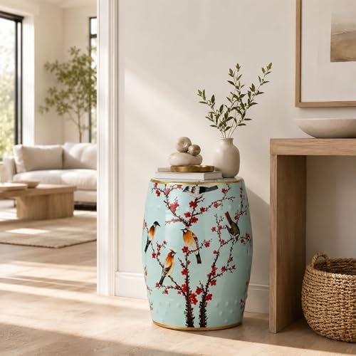 Lefedrasticity Ceramic Garden Stool Outdoor Decorative Garden Stools Hand-Painted Chinoiserie Decor Drum Stool for Garden Patio Backyard Balcony Living Room Bathroom (Gray, Pattern 8) - Image 2