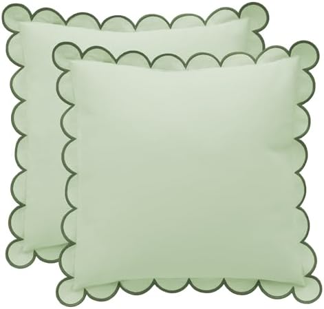 BEBE BASK Scalloped Pillow Cover Set of 2, 18x18, Cotton - Moss Green by BEBEBASK%C2%AE