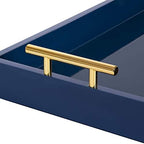 Kate and Laurel Lipton Narrow Decorative Tray with Polished Metal Handles, 10" x 24", Navy Blue and Gold, Chic Accent Tray for Display and Storage - Image 3
