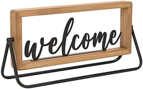 NIKKY HOME Wooden Welcome Sign, Rustic Table Signs Freestanding Word Sign by NIKKYHOME