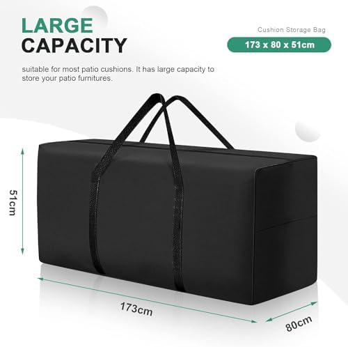 177 Gallon Outdoor Cushion Storage Bag 68 inch Extra Large Patio Furniture Cushion Storage Bag Waterproof Garden Cushion Storage Covers with Zipper and Handles Black (1 Pack, 68"L x 30"W x 20"H) - Image 2