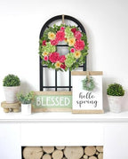 Briful Spring Floral Wreath for Front Door, 16in Artificial Hanging Wreath with Silk Flowers & Greenery Outdoor Flower Wreath for Home Porch Entryway Wall Decor - Image 4