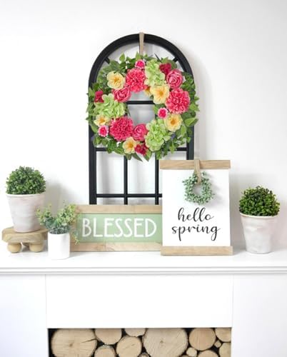 Briful Spring Floral Wreath for Front Door, 16in Artificial Hanging Wreath with Silk Flowers & Greenery Outdoor Flower Wreath for Home Porch Entryway Wall Decor - Image 4