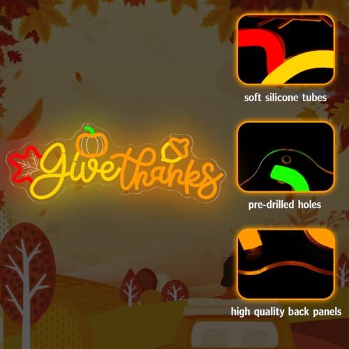 Give Thanks Neon Sign for wall decor Pumpkin Thanksgiving LED neon Lights - Image 5