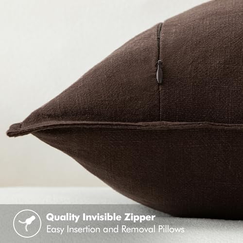 MIULEE Decorative Linen Euro Sham Pillow Covers 28x28 Inch Dark Brown - Image 3
