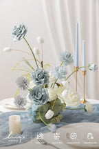 Ling's moment Artificial Wedding Flowers Combo, Dusty Blue & White, Grand - Image 2