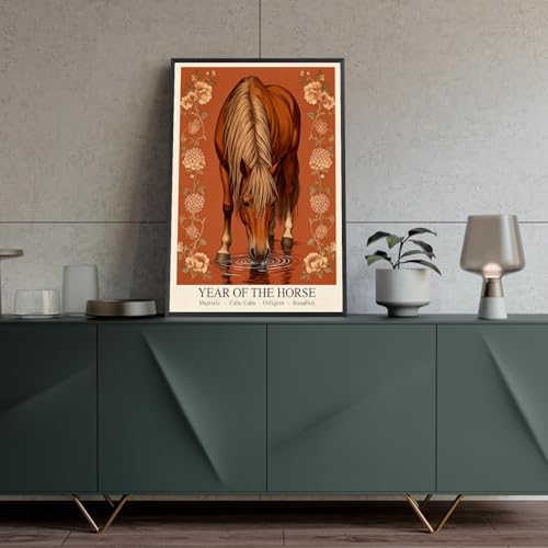 Chinese Lunar Year of the Horse Art Print – Majestic Calm Diligent Steadfast Lunar New Year Poster for Oriental Home Aesthetic Family Wall Decor Prints Canvas Wall Art 12X18 in Wrapped Framed - Image 4