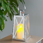 TRIROCKS Stainless Steel Decorative Lantern 12'' H Metal Candle Holder Hanging Candle Lantern with Tempered Glass for Christmas Home Decor Living Room Parties Events Indoor Outdoor(Silver Trapezoid) - Image 5