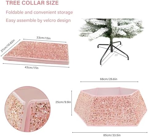 Christmas Tree Collar with Sparkling Sequin,Christmas Tree Collars for Atificial Trees, 24Inch Christmas Tree Skirt, Xmas Tree Stand Base Cover,Holiday Home Decor Tree Ring(Rose Pink,Large) - Image 4