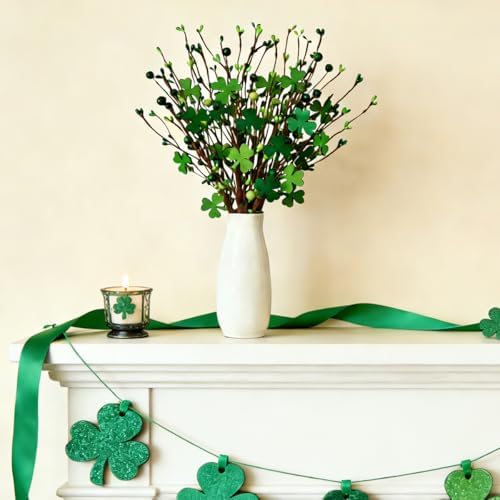 24Pcs St Patricks Day Decorations Decor, Shamrock Decorations Ornaments, St. Patrick's Day Decorations for Home Centerpiece Table, St Patrick Day Crafts Tree Decor Green Berry Stems - Image 6