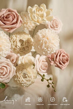 Ling's moment Fake Flowers Box, Faux Artificial Greenery Stems Foam Dahlia Roses Silk Willow Fabic Flower for Centerpieces Bouquet Wedding Vase Decorations, Dusty Rose & Cream & Blush, Grand Combo - Image 3