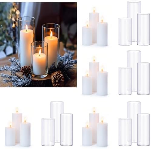 24 Pcs White Pillar Candles and Glass Candle Holders Cylinder Candle Vases for Pillar Candles Hurricane Candle Holders Set for Wedding Party, Event, Home Office Decor by PNJHDZ