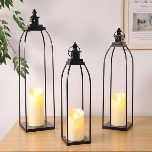 Decorative Candle Lanterns Set of 3, Black Metal for Indoor & Outdoor - Image 5