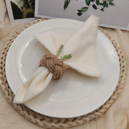 Woven Napkin Rings Set of 24, Natural Cotton Yute Napkin Holder Brown - Image 5