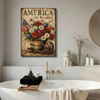 Ship Next Day - Framed Patriotic Wall Art Canvas, America the Beautiful Floral Painting, Rustic Farmhouse USA Flag Canvas Print for Living Room, Kitchen, Bedroom, Office, Made in USA - Image 4