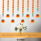 8PCS Diwali Artificial Marigold Garland for Home Decor, Marigold Long Strands with Bells and Leaves for India Wedding, Pooja Decor, Marigold Flowers Strings for All Year Decoration - Image 4