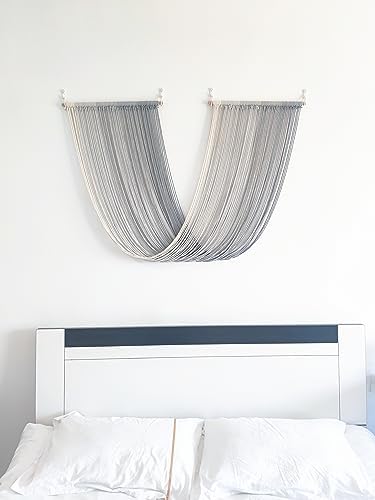 QULBUJ Dip Dye Large Macrame Wall Hanging Tie-Dye Yarn Tapestry Home Boho Wall Decor Ombre Art Headboard Bedroom Living Room 52" Wx34 L,Grey - Image 6