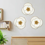 DILATATA 3 Pcs Metal Flower Wall Art Set 10 Inch Rustic Modern Floral Sculpture 3D Metal Flower Wall Hanging Accent for Indoor Living Room Bedroom Kitchen Bathroom Garden Patio Decor - White - Image 4