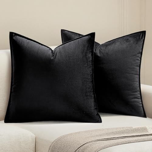 MIULEE Decorative Black Velvet Euro Sham Throw Pillow Covers 26x26 Inch by MIULEE