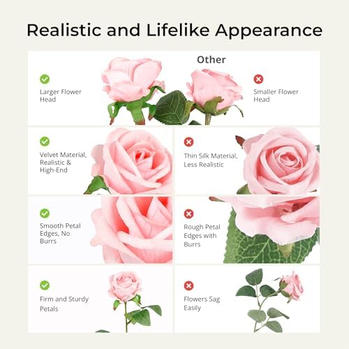 Auihiay 60PCS Artificial Roses, Pink and Red Roses, Velvet Silk Roses - Image 5