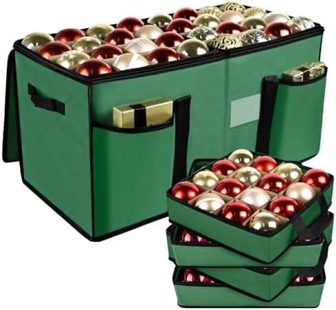 Christmas Ornament Storage Box with Dividers, Holds 128 Balls, Green by SPRKLINLIN