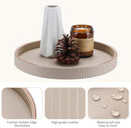 KINGFOM Round Decorative Tray, PU Leather Vanity Tray Organizer with Gold Trim for Dresser, Coffee Table & Bathroom Counter, Modern Home Decor Jewelry & Perfume Tray for Men Women (Beige) - Image 6