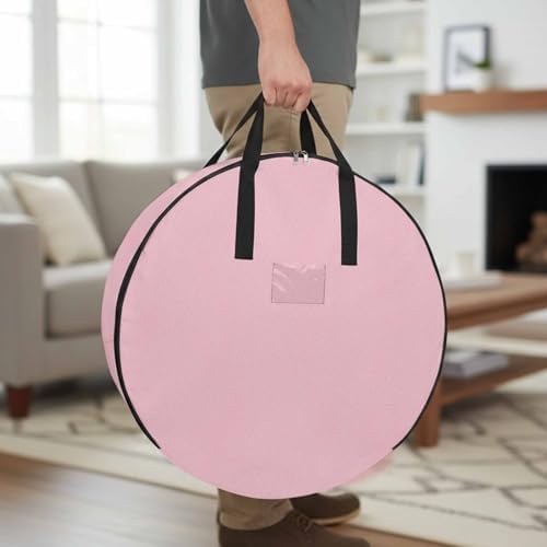 24 Inch Round Storage Bag 1 Pack,Classical Pink Leather Texture Waterproof Wreath Storage Container with Handles&Zipper Vintage Cowhide Pattern Closet Organizer Bags Garland Box by Unknown