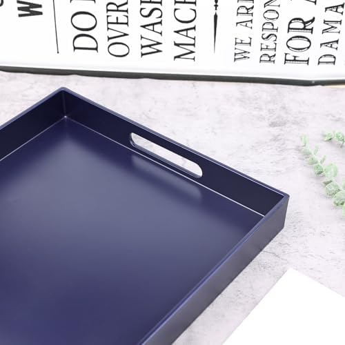 Navy Blue Serving Tray for Coffee Table, Rectangular Plastic Decorative Tray with Handles for Entertaining, Outdoor Patio, Living Room, Ottoman, Bathroom Counter, 11.8”*15.7”*1.6” - Image 6