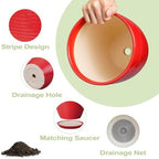 Ceramic Pot for Plants 12 Inch - Plant Pot Indoor with Drainage Hole and Saucer Round Large Planter for Outdoor Plants Mid Century Modern Flower Pot for Home Decor Red - Image 5