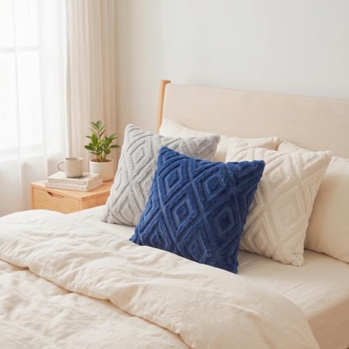 Pallene Fall Blue Faux Fur Throw Pillow Covers 24x24 Set of 2 - Image 4