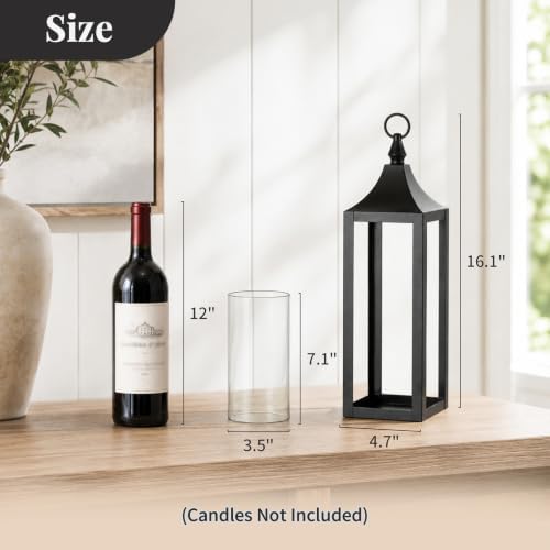 NUPTIO Black Metal Outdoor Lantern: Hurricane Glass Candle Holder for Porch - Image 2