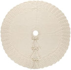 Ivory Knitted Christmas Tree Skirt, Cozy Cable Knit Design with Scalloped Edge and Ties, Rustic Farmhouse Holiday Décor for Christmas Tree Base(Ivory, 36") - Image 4