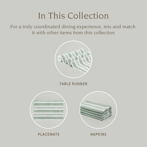 Over&Back 18x90 Woven Striped Table Runner - Washable Table Runners for a Custom Home Decor Tablescape - Coffee Table, Dinner Table, Living Room - Green - Image 4