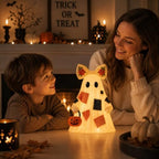 14 in Large Lighted Patchwork Ghost Figurine with Pumpkin Lantern & Remote - Image 5