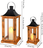 TRIROCKS Set of 2 Wooden Candle Lantern 15/22.5" H Candle Holder Brown - Image 2