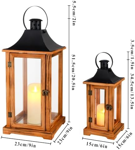 TRIROCKS Set of 2 Wooden Candle Lantern 15/22.5" H Candle Holder Brown - Image 2