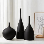 Relexome Ceramic Vase Set of 3 Neutral Vases Home Decor Modern Minimalist Decorative Vase Matte Ribbed Vases for Centerpieces Living Room Shelf Entryway Table Decor Black - Image 5