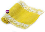 VDS Pack of 25, Burlap Table Runner with White Lace Edge, 100% Natural Jute Rustic Hessian Table Cloth Centerpiece for Wedding Birthday Party Banquet Table Decoration (Size 12X108 Inch)(Yellow) - Image 3