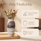 12.6" Ceramic Rustic Farmhouse Vintage Large Vase, Home Decor Tall Boho Textured Vases, for Living Room, Mantel, Table, Shelf, Centerpieces, Holiday and Weddings Decorative (Style 1, 12.6") - Image 3