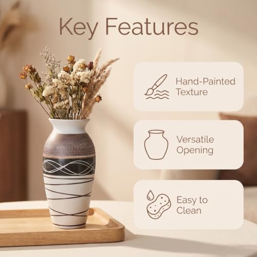 12.6" Ceramic Rustic Farmhouse Vintage Large Vase, Home Decor Tall Boho Textured Vases, for Living Room, Mantel, Table, Shelf, Centerpieces, Holiday and Weddings Decorative (Style 1, 12.6") - Image 3