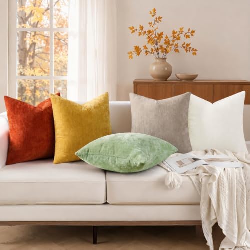 decorUhome Soft Chenille Mineral Yellow Throw Pillow Covers 24X24 Set of 2 - Image 3