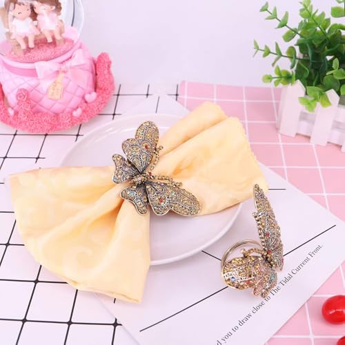 Set of 6 Crystal Butterfly Napkin Rings Home Metal Napkin Buckles Holder for Wedding,Parties, Dinners, Christmas, Holidays Decor (Gold) - Image 6