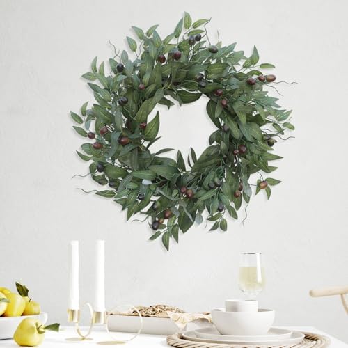 Olive Wreaths 20 Inch Wreath for Front Door with Purely Handmade Realistic Dense Olive Leaf Olive Berry, Elegant Home Decor Wreath Ideal for Front Doors, Hallways, Any Area You Want to Brighten - Image 6