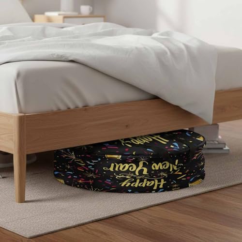 Happy New Year Round Storage Bag 30 Inch, Celebrate Firework Colored Ribbon Clothes Storage Container with Handles Heavy Duty Organizer for Comforter, Bedding & Holiday Wreaths - Image 6
