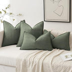 MIULEE Pack of 2 Army Green Euro Shams Chenille Pillow Covers 22x22 Inch - Image 4
