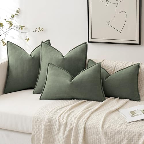MIULEE Pack of 2 Army Green Euro Shams Chenille Pillow Covers 22x22 Inch - Image 4